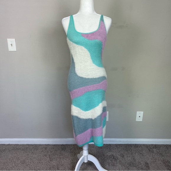 INTERDEE FITTED SWIRL PRINT MIDI DRESS OPEN BACK SIZE SMALL - Picture 3 of 13
